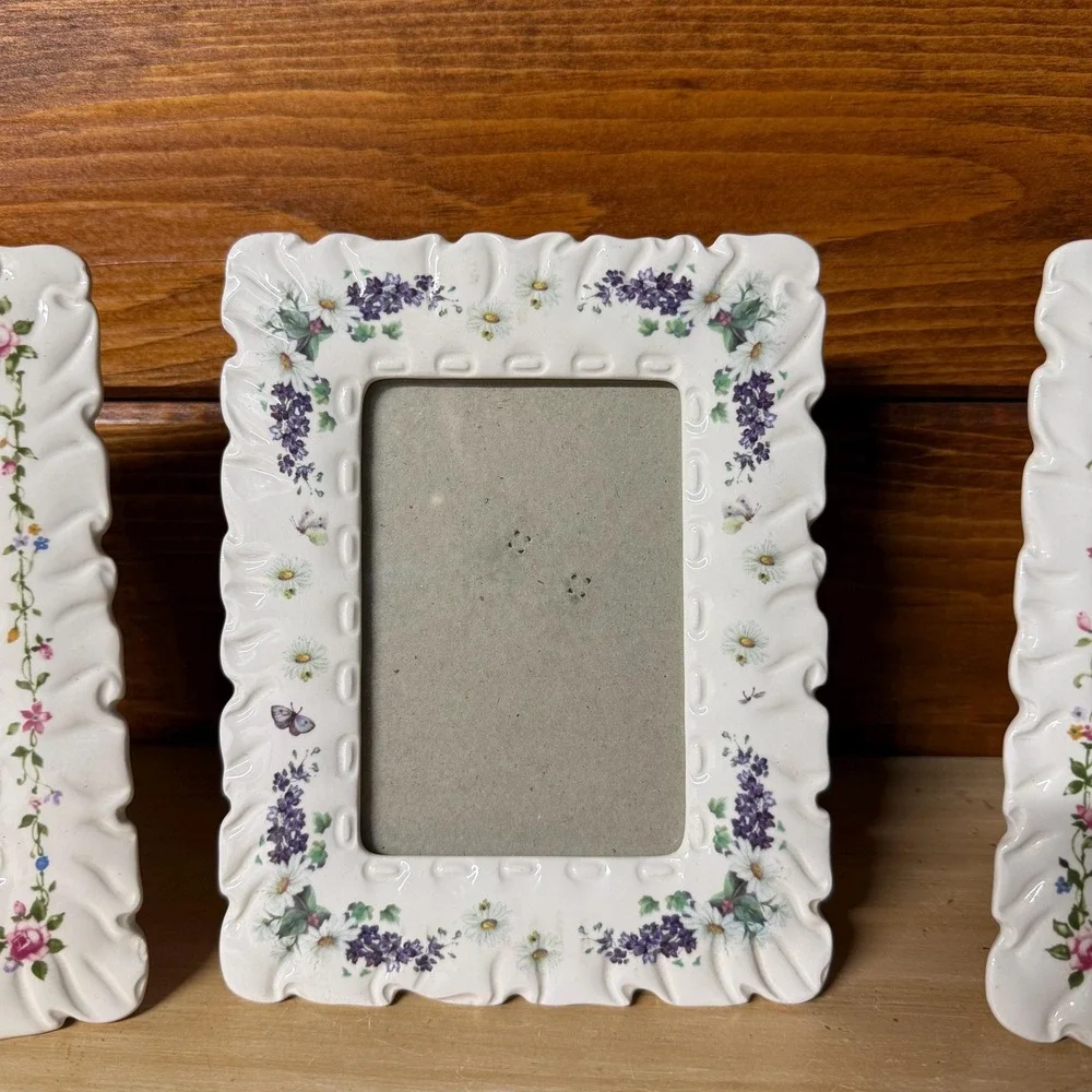Vintage Frame Ceramic Porcelain Rose Floral Cottage Core Shabby Chic
